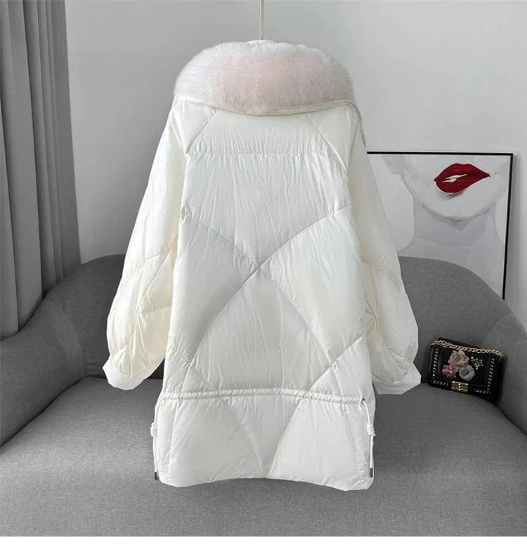 Women Fox fur Collar Loose Style Fur Coat Lady Girl Goose Down Warm Jacket Winter Parka JT3156