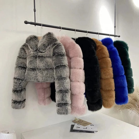 Women Fur Coat Hooded Crop Solid Thick zipper Fashion Women Short Length Regular From S-XXXXXXXXL  8XL  Plus Size  Woman Jacket
