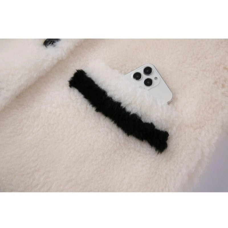 Women Genuine Wool Fur Warm Coat 2023 New Female Polyester Lining Winter Casual Overcoat H23262