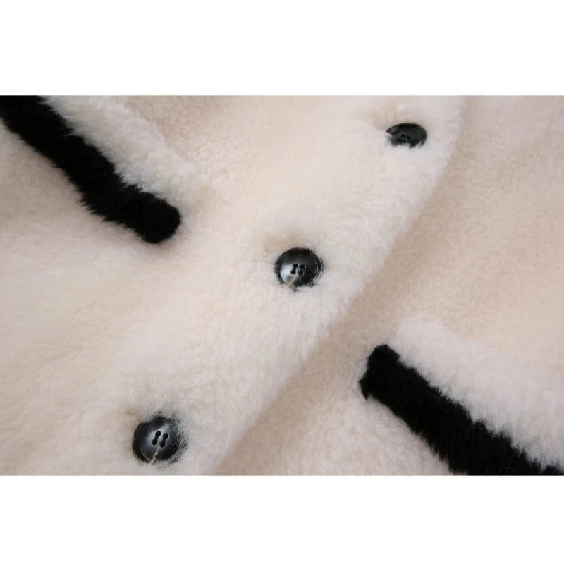Women Genuine Wool Fur Warm Coat 2023 New Female Polyester Lining Winter Casual Overcoat H23262