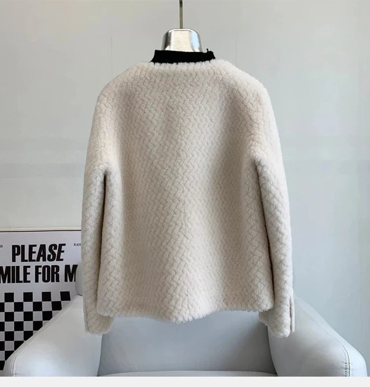 Women Girl Lamb Wool Fur Elegant Short Coats Female Sheep Shearling Winter Youth Jacket Overcoat JT3275