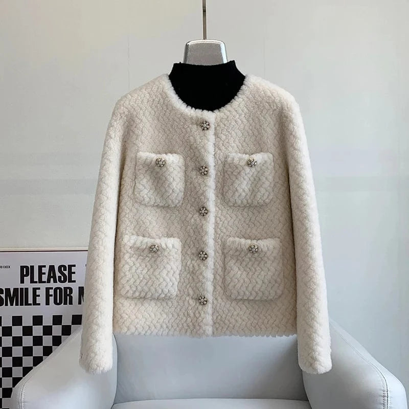 Women Girl Lamb Wool Fur Elegant Short Coats Female Sheep Shearling Winter Youth Jacket Overcoat JT3275