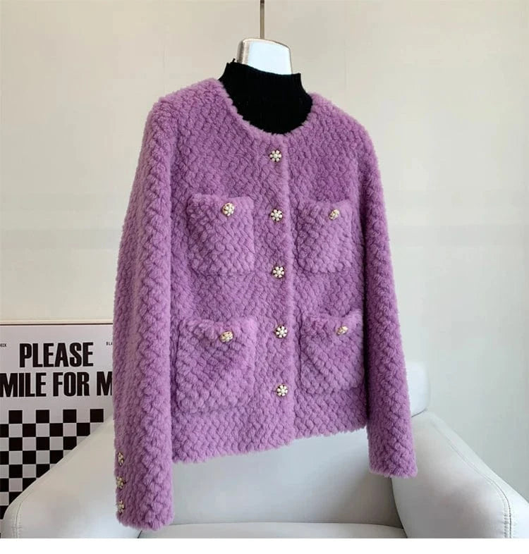 Women Girl Lamb Wool Fur Elegant Short Coats Female Sheep Shearling Winter Youth Jacket Overcoat JT3275