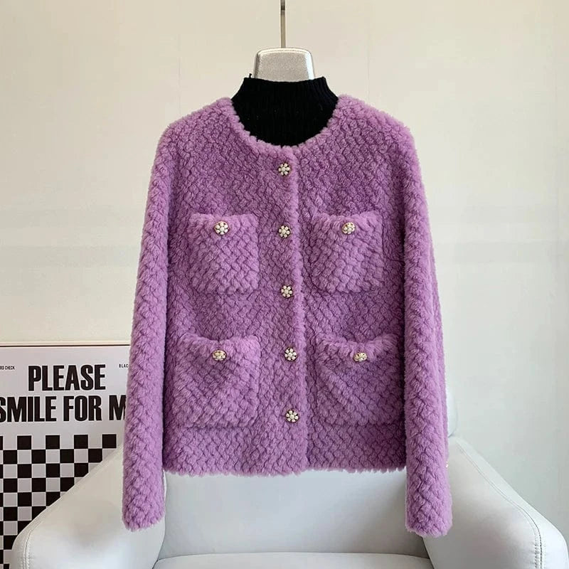 Women Girl Lamb Wool Fur Elegant Short Coats Female Sheep Shearling Winter Youth Jacket Overcoat JT3275