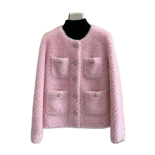 Women Girl Lamb Wool Fur Elegant Short Coats Female Sheep Shearling Winter Youth Jacket Overcoat JT3275