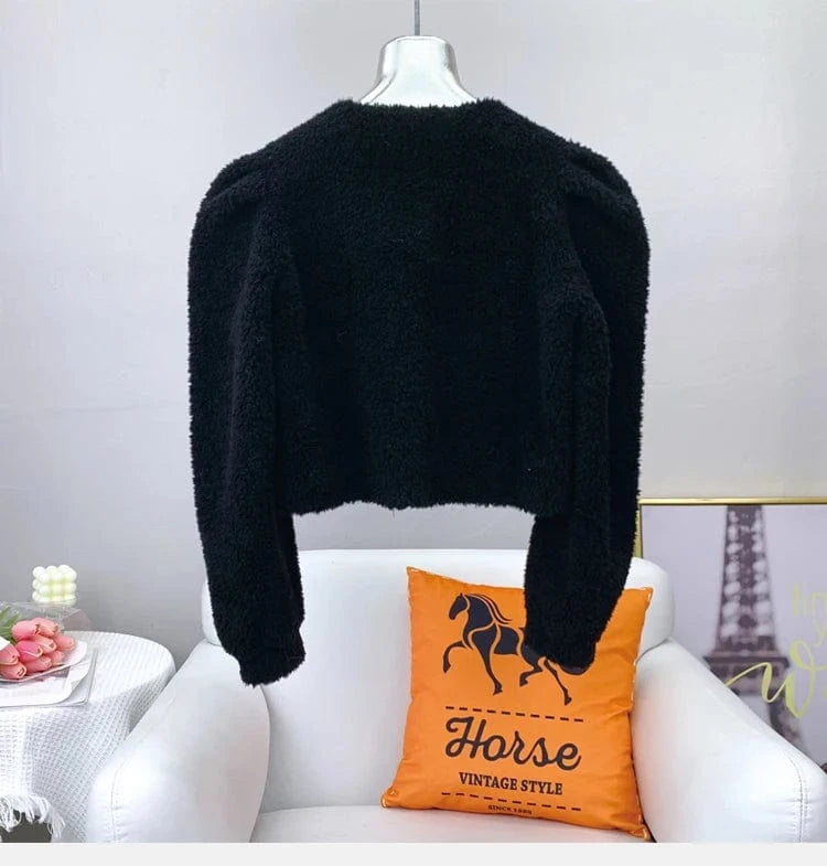 Women Girl Sheep Shearling Warm Short Fashion Coat Female Lamb Wool Fur Winter Parka Overcoat JT3197