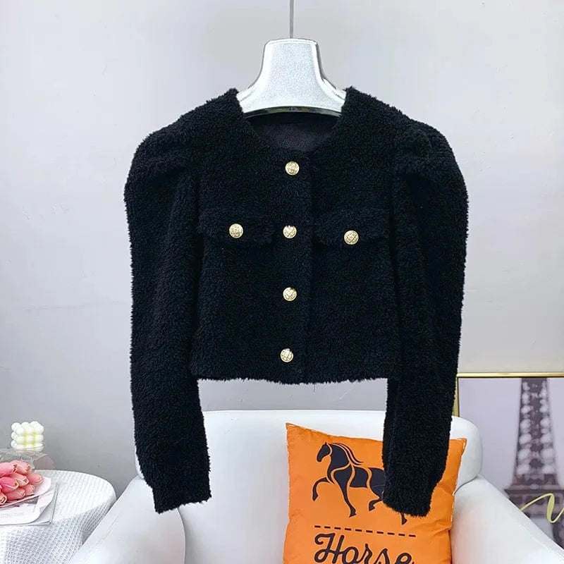 Women Girl Sheep Shearling Warm Short Fashion Coat Female Lamb Wool Fur Winter Parka Overcoat JT3197