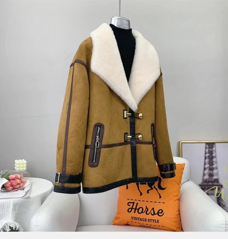 Women Girl Warm Fashion Coat Female Inner Lamb Wool Fur Winter Parka Ins Overcoat JT3198