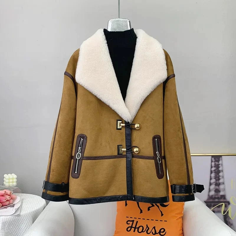 Women Girl Warm Fashion Coat Female Inner Lamb Wool Fur Winter Parka Ins Overcoat JT3198