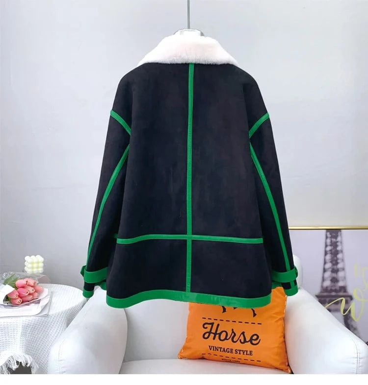 Women Girl Warm Fashion Coat Female Inner Lamb Wool Fur Winter Parka Ins Overcoat JT3198