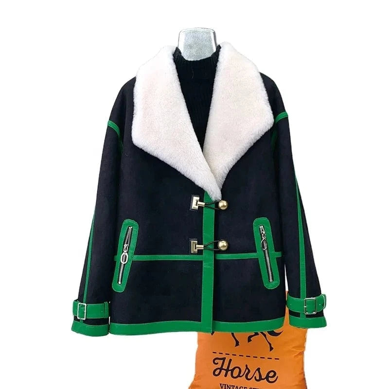 Women Girl Warm Fashion Coat Female Inner Lamb Wool Fur Winter Parka Ins Overcoat JT3198