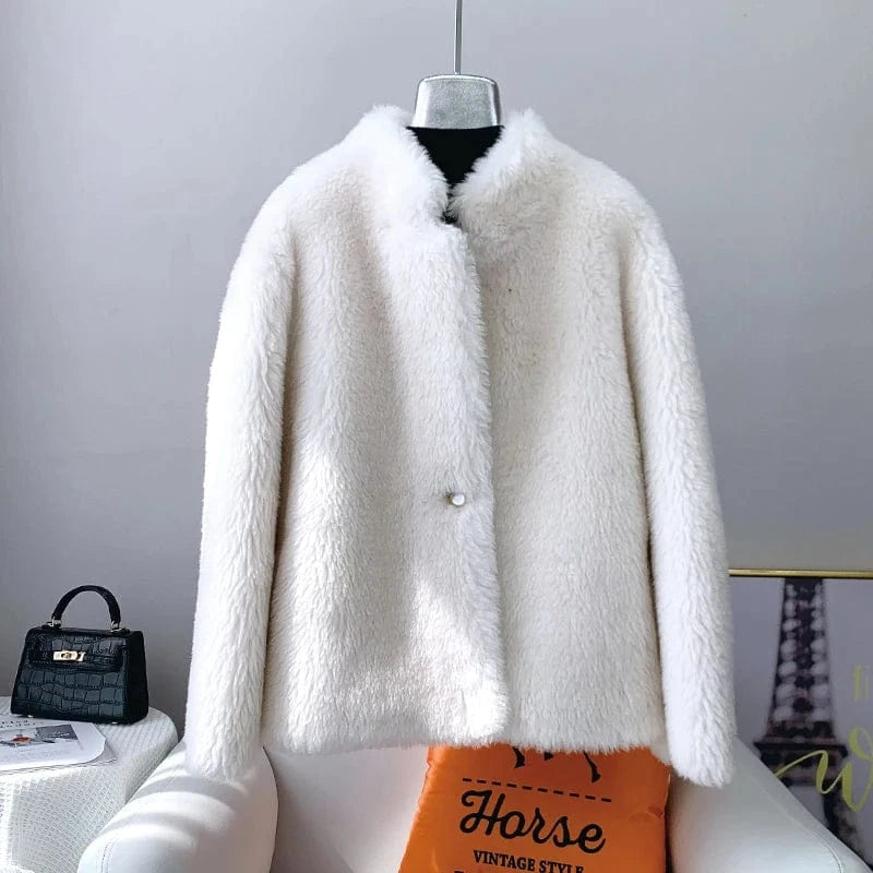 Women Girl Warm Sheep Shearling Coat Female Lamb Wool Fur Winter Parka Fashion Jacket Overcoat JT3199