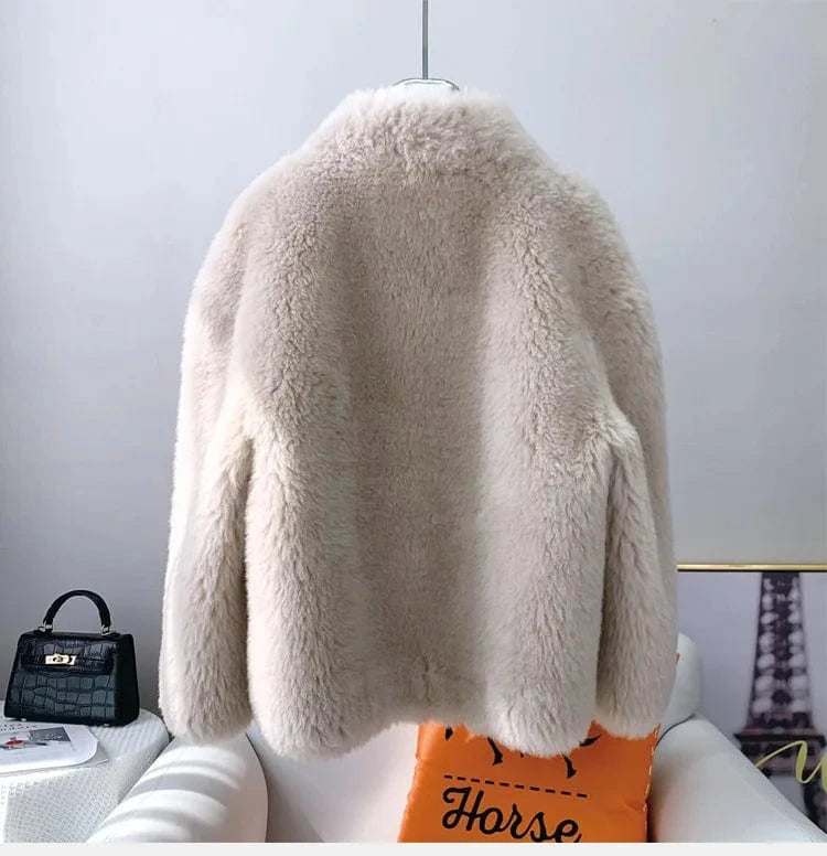 Women Girl Warm Sheep Shearling Coat Female Lamb Wool Fur Winter Parka Fashion Jacket Overcoat JT3199