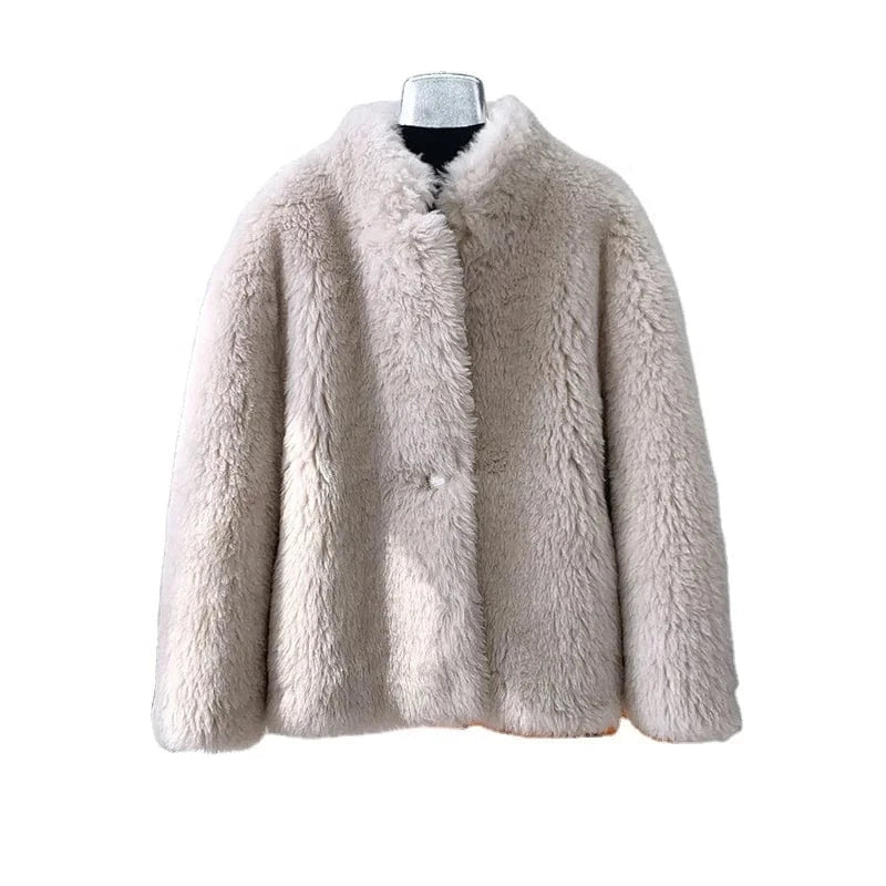 Women Girl Warm Sheep Shearling Coat Female Lamb Wool Fur Winter Parka Fashion Jacket Overcoat JT3199