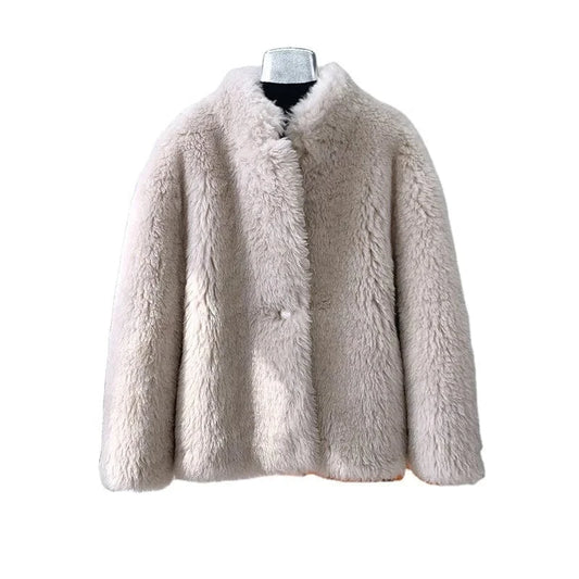 Women Girl Warm Sheep Shearling Coat Female Lamb Wool Fur Winter Parka Fashion Jacket Overcoat JT3199