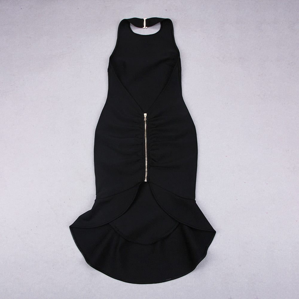 Women Halter Stretch Bodycon Midi Dress Party Wear Backless Ruffle Bandage Vestido