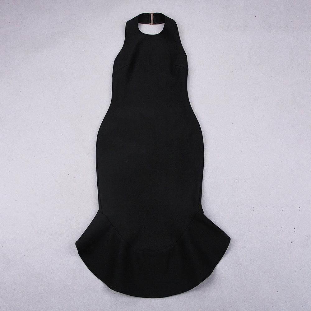 Women Halter Stretch Bodycon Midi Dress Party Wear Backless Ruffle Bandage Vestido