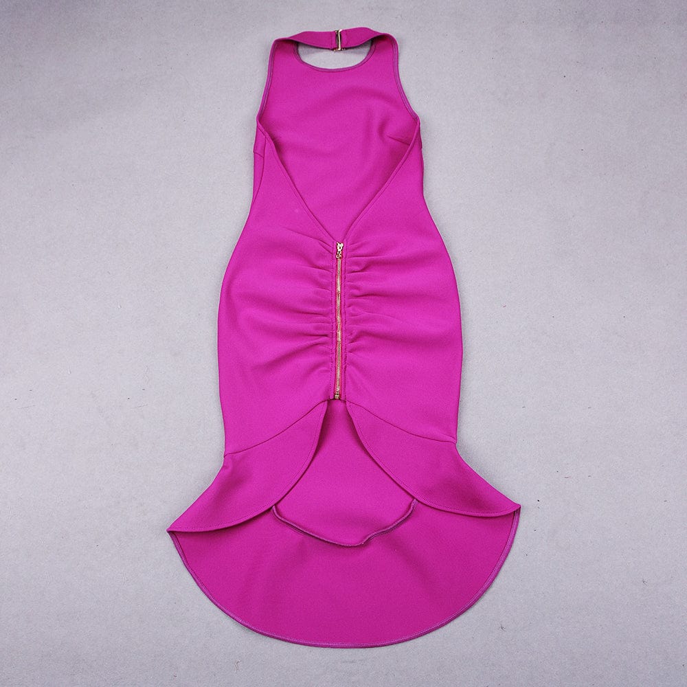 Women Halter Stretch Bodycon Midi Dress Party Wear Backless Ruffle Bandage Vestido