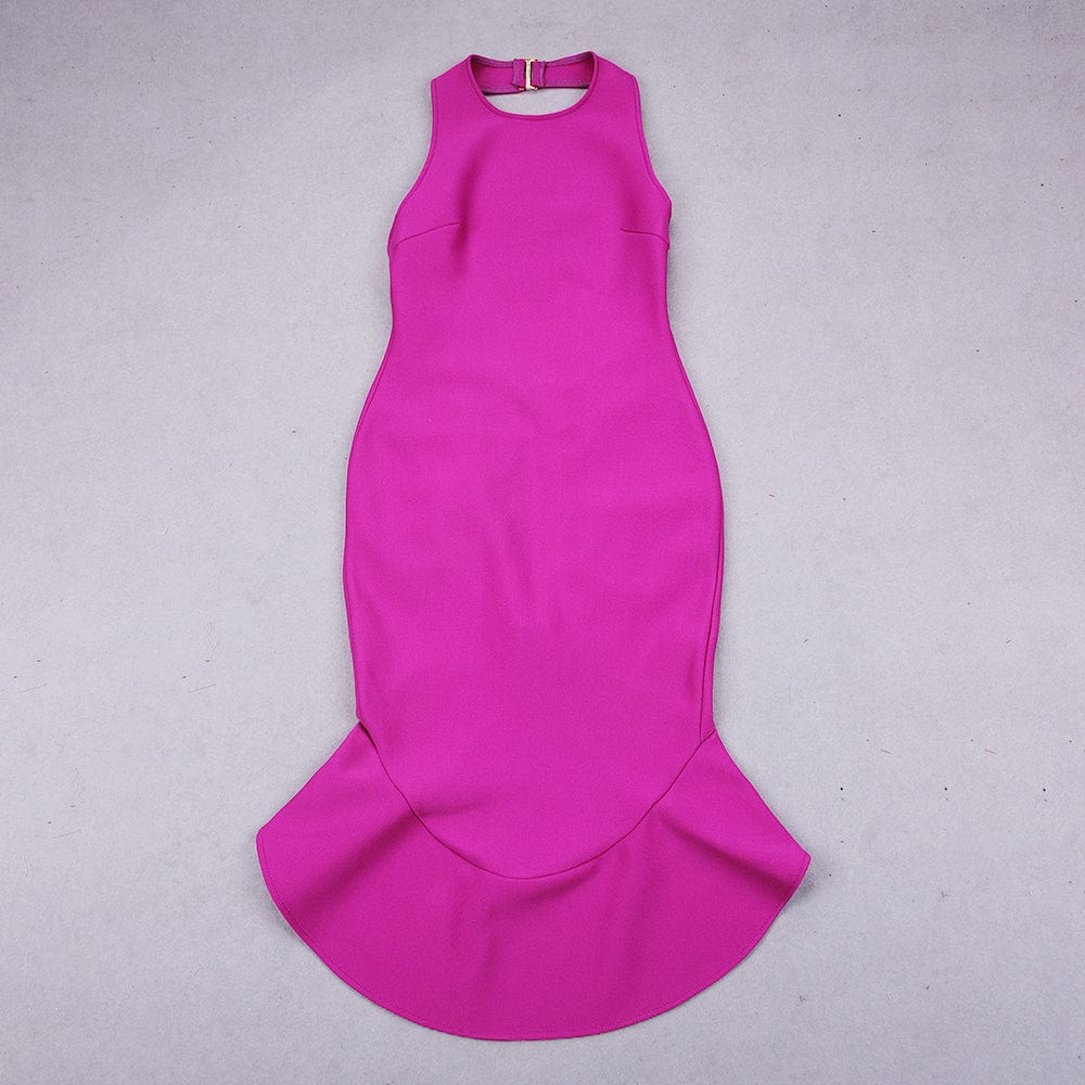 Women Halter Stretch Bodycon Midi Dress Party Wear Backless Ruffle Bandage Vestido