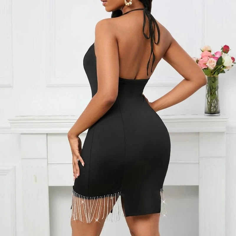 Women Hot Selling Party Shiny Sequins Sexy Halter Hollow Corset Night Club Mini Dress