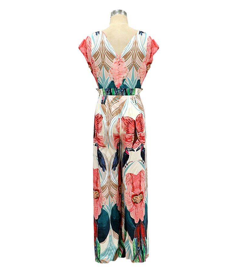 Women Jumpsuit V-neck Sleeveless Print Rompers Womens Jumpsuit Vintage Sexy Plus Size Long Jumpsuits 2022 New Arrival