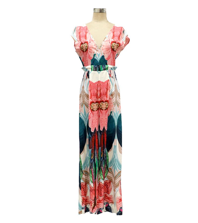 Women Jumpsuit V-neck Sleeveless Print Rompers Womens Jumpsuit Vintage Sexy Plus Size Long Jumpsuits 2022 New Arrival
