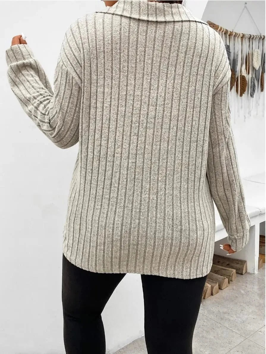 Women Knitwear Sweater Long Sleeve V-neck Solid Color Plus Size Lapel Loose Brushed Autumn Winter Casual Daily Lady Sweater