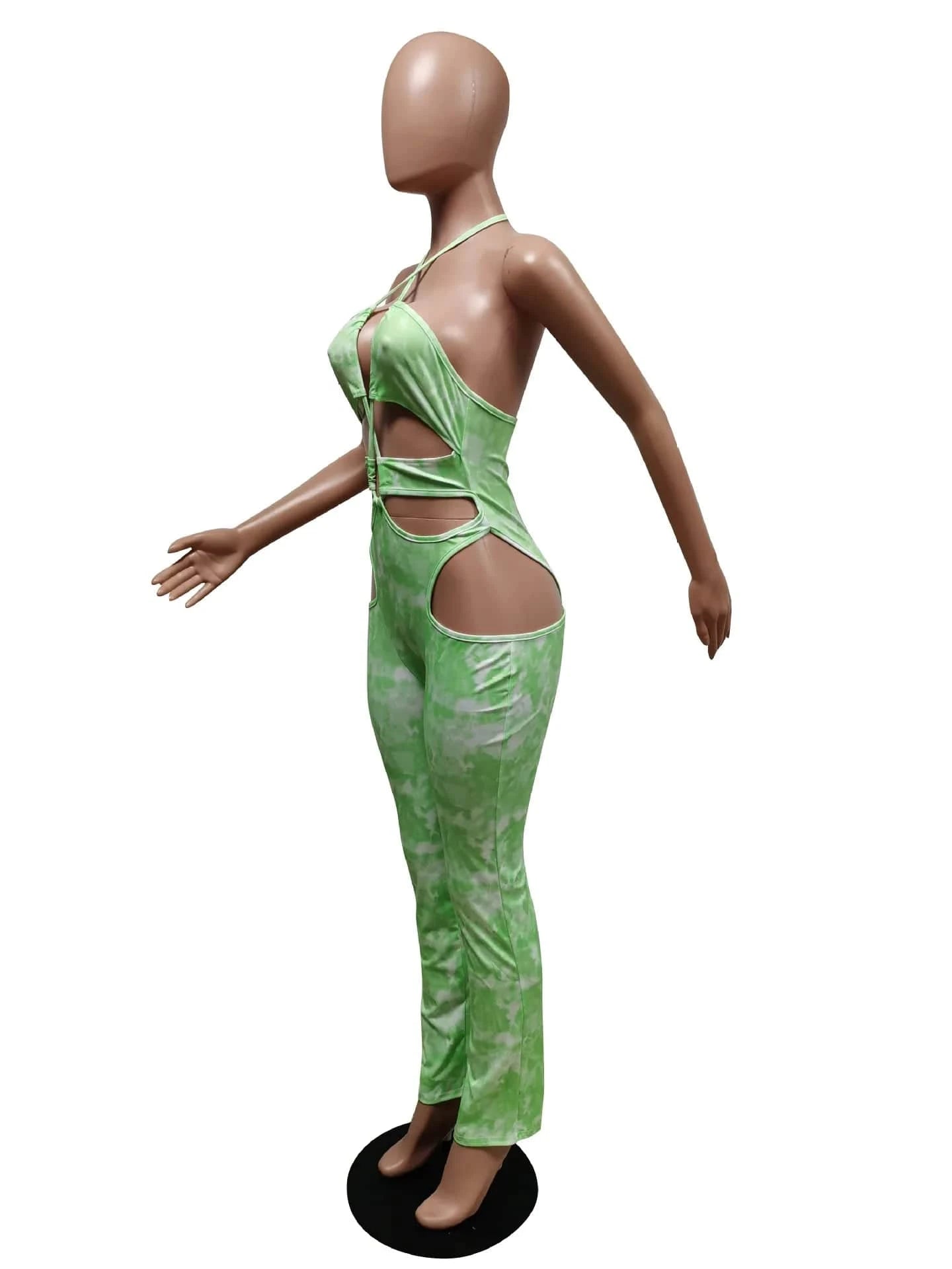 Women Lace Up Printed Sexy Playsuits Sleeveless Cut Out Summer Ladies Halter Tube Top Jumpsuit