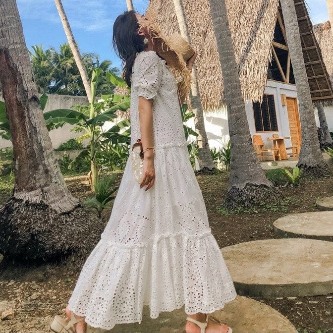 Women Lady Elegant Summer Vestidos Largos Casuales Cotton V Neck  Loose Womens Casual Maxi  Dress With Sleeves