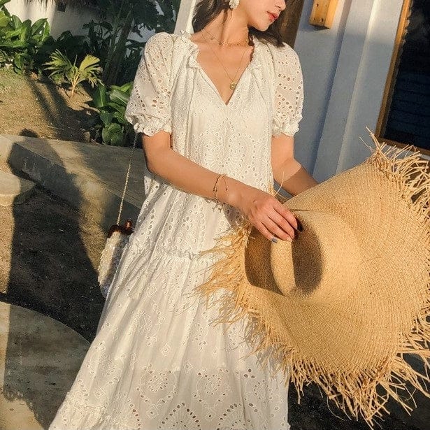 Women Lady Elegant Summer Vestidos Largos Casuales Cotton V Neck  Loose Womens Casual Maxi  Dress With Sleeves