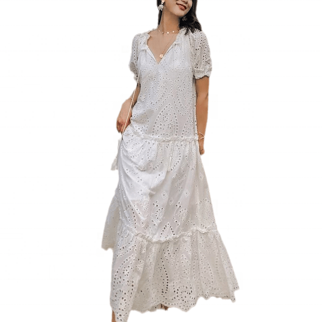 Women Lady Elegant Summer Vestidos Largos Casuales Cotton V Neck  Loose Womens Casual Maxi  Dress With Sleeves