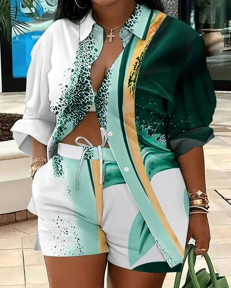 Women Lady Girls New women's Spring  and  Autumn fashion Printed Elegant commuting Two-piece set