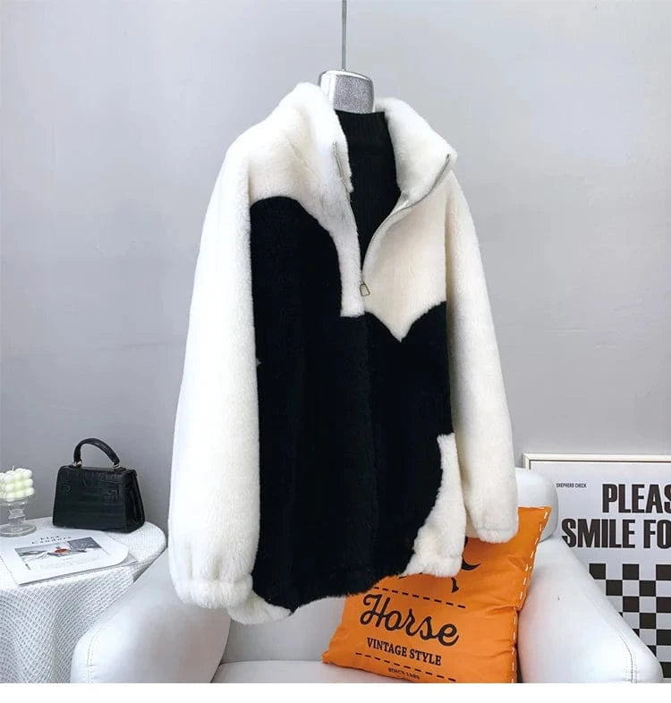 Women Lady Lamb Fur Causal Coats Female Girl Sheep Shearling Winter Jacket Overcoat JT3231