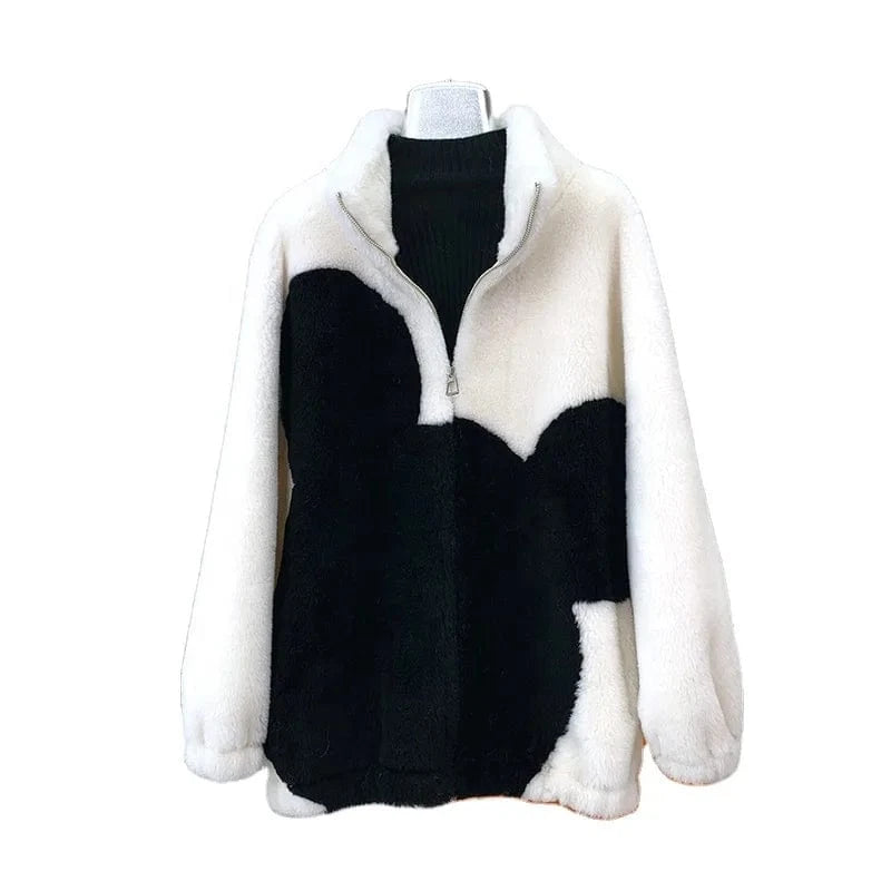 Women Lady Lamb Fur Causal Coats Female Girl Sheep Shearling Winter Jacket Overcoat JT3231