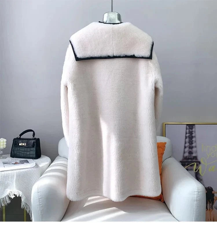 Women Lady Lamb Wool Fur Warm Long Coat Female Girl Sheep Shearling Fur Winter Parka Elegant Jacket Overcoat JT3200