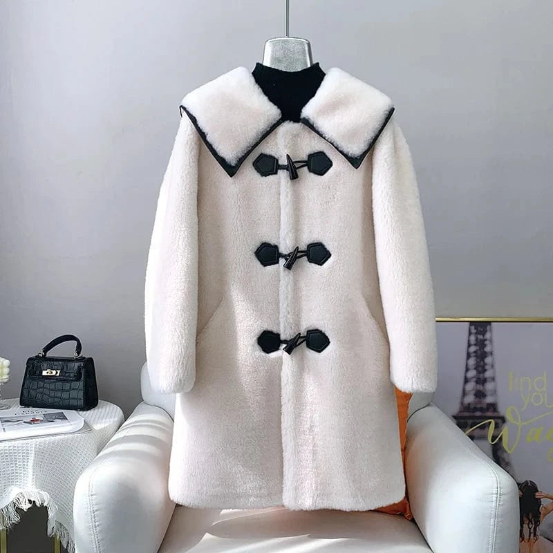 Women Lady Lamb Wool Fur Warm Long Coat Female Girl Sheep Shearling Fur Winter Parka Elegant Jacket Overcoat JT3200
