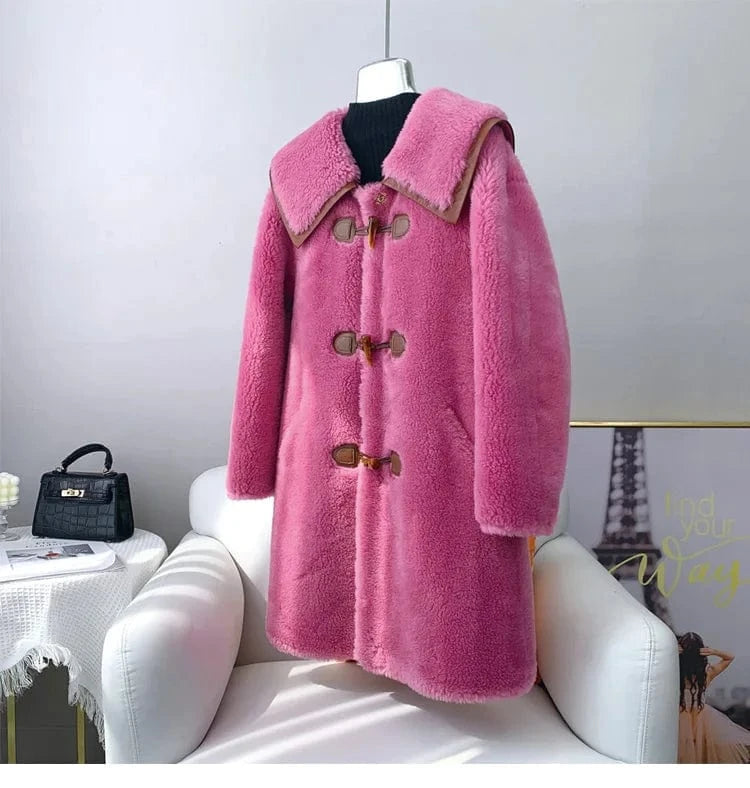 Women Lady Lamb Wool Fur Warm Long Coat Female Girl Sheep Shearling Fur Winter Parka Elegant Jacket Overcoat JT3200