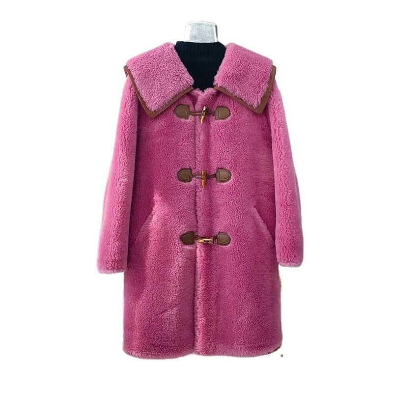 Women Lady Lamb Wool Fur Warm Long Coat Female Girl Sheep Shearling Fur Winter Parka Elegant Jacket Overcoat JT3200