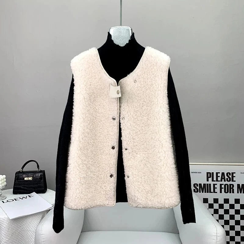 Women Lady Lamb Wool Fur Winter Vest Coat Female Girl Warm Sheep Shearling Waistcoat JT3269