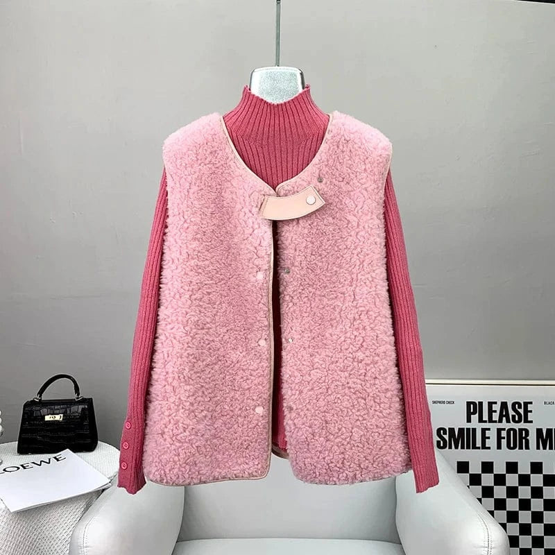Women Lady Lamb Wool Fur Winter Vest Coat Female Girl Warm Sheep Shearling Waistcoat JT3269
