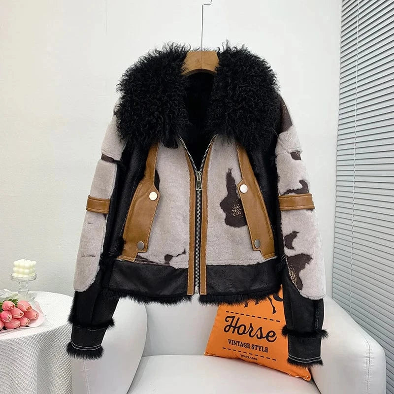 Women Lady Rabbit Fur Winter Coats Female Girl Lamb Wool Collar Warm Short Jacket Luxury Overcoat JT3261
