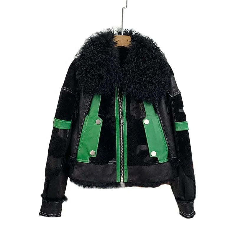 Women Lady Rabbit Fur Winter Coats Female Girl Lamb Wool Collar Warm Short Jacket Luxury Overcoat JT3261