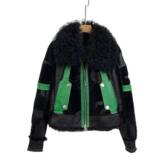 Women Lady Rabbit Fur Winter Coats Female Girl Lamb Wool Collar Warm Short Jacket Luxury Overcoat JT3261