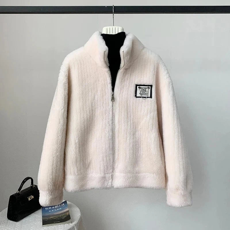 Women Lady Sheep Shearling Winter Warm Coat Female Girl Lamb Wool Fur Short Jacket Overcoat JT3310