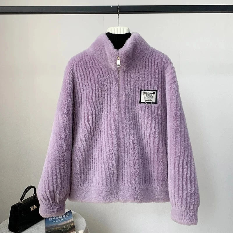 Women Lady Sheep Shearling Winter Warm Coat Female Girl Lamb Wool Fur Short Jacket Overcoat JT3310