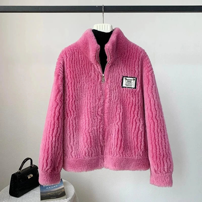 Women Lady Sheep Shearling Winter Warm Coat Female Girl Lamb Wool Fur Short Jacket Overcoat JT3310