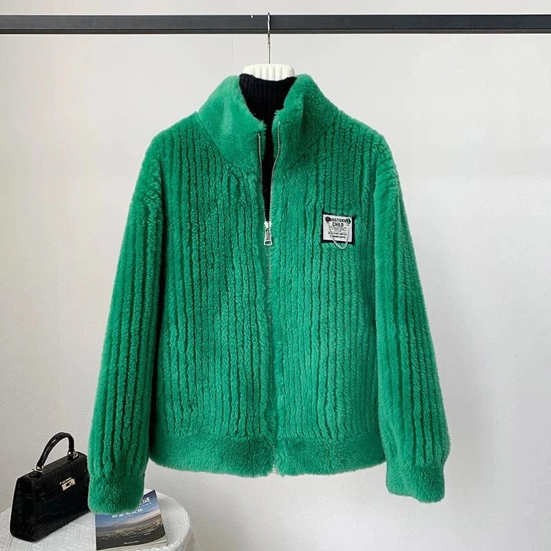 Women Lady Sheep Shearling Winter Warm Coat Female Girl Lamb Wool Fur Short Jacket Overcoat JT3310