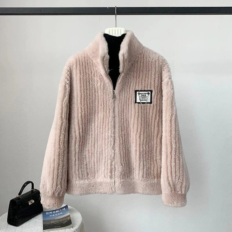 Women Lady Sheep Shearling Winter Warm Coat Female Girl Lamb Wool Fur Short Jacket Overcoat JT3310