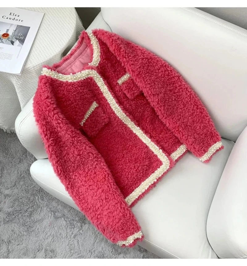 Women Lamb Wool Fur Short Coat Female Winter Warm Sheep Shearling Jacket Parka Overcoat JT3266