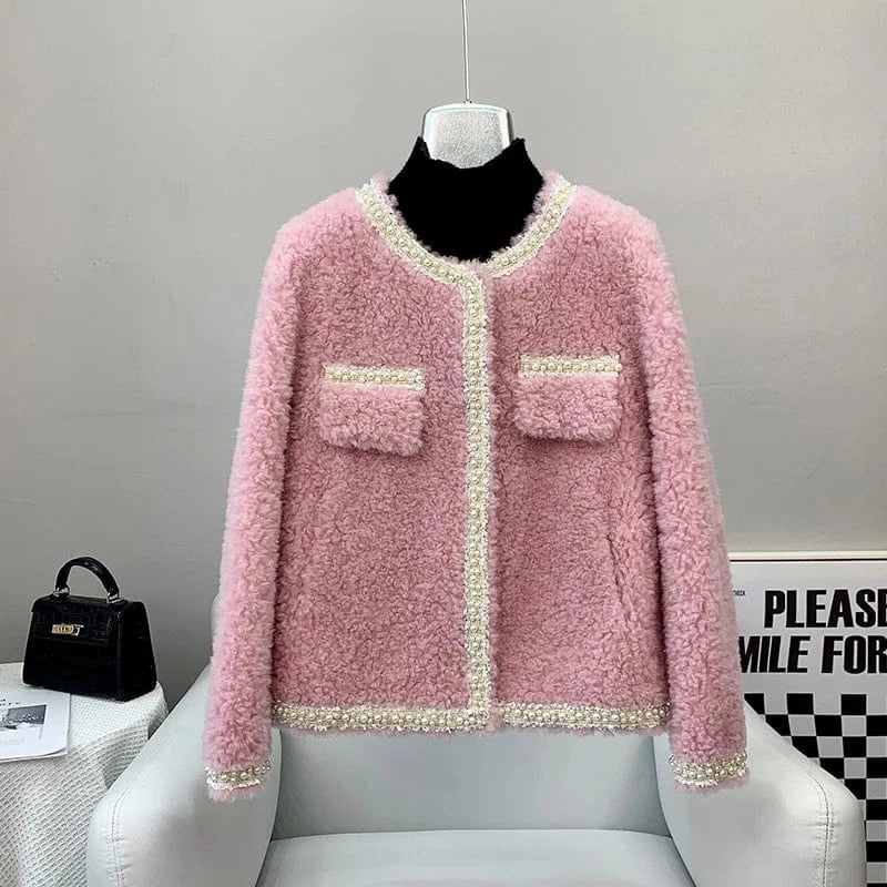 Women Lamb Wool Fur Short Coat Female Winter Warm Sheep Shearling Jacket Parka Overcoat JT3266